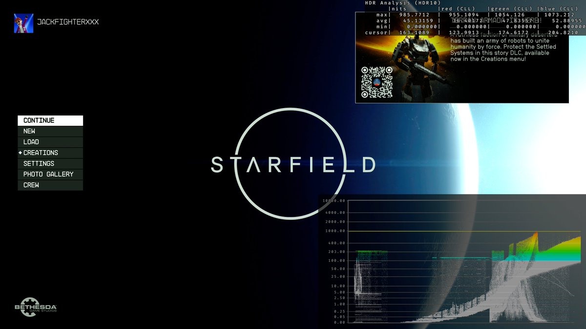 Starfield Series X - 1000 nits peak brightness - Auto HDR